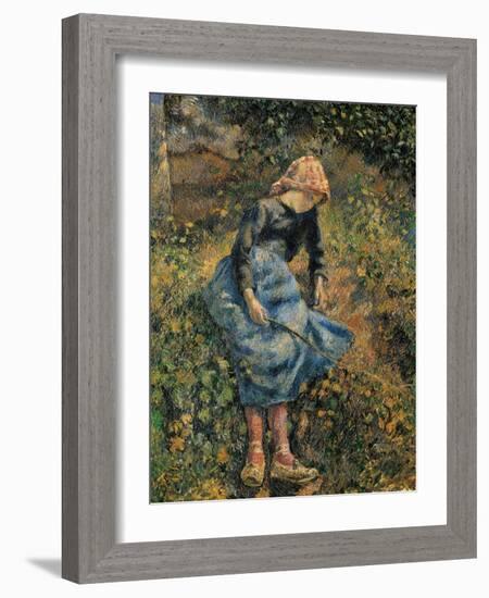 Shepherdess (Girl with a Stick)-Camille Pissarro-Framed Art Print