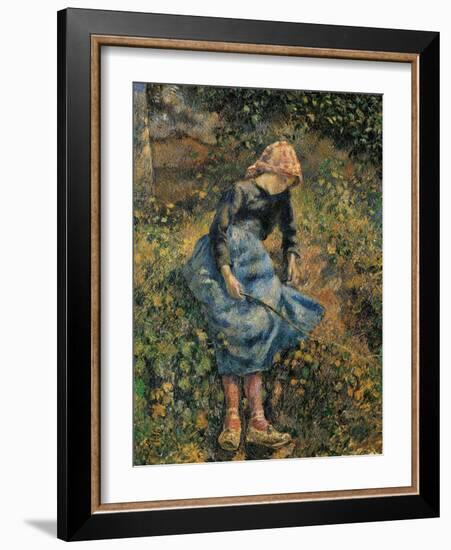 Shepherdess (Girl with a Stick)-Camille Pissarro-Framed Art Print