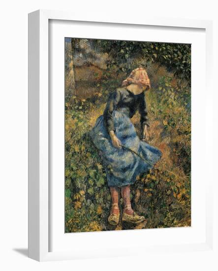 Shepherdess (Girl with a Stick)-Camille Pissarro-Framed Art Print