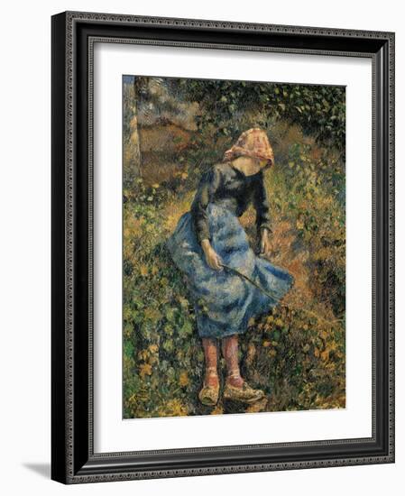 Shepherdess (Girl with a Stick)-Camille Pissarro-Framed Art Print