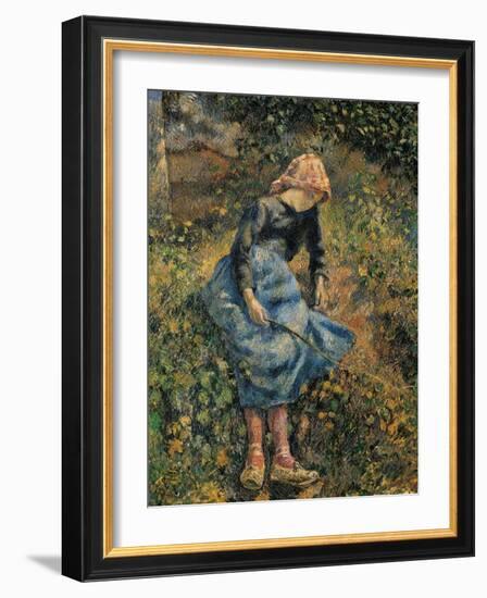 Shepherdess (Girl with a Stick)-Camille Pissarro-Framed Art Print