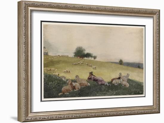 Shepherdess of Houghton Farm, 1878 (W/C & Graphite with Additions in Ink & Gouache on Cream Wove Pa-Winslow Homer-Framed Giclee Print