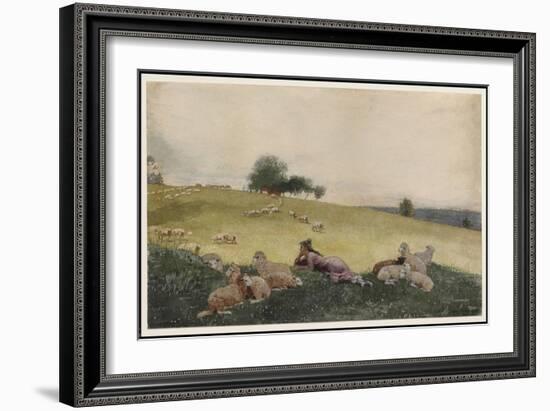 Shepherdess of Houghton Farm, 1878 (W/C & Graphite with Additions in Ink & Gouache on Cream Wove Pa-Winslow Homer-Framed Giclee Print