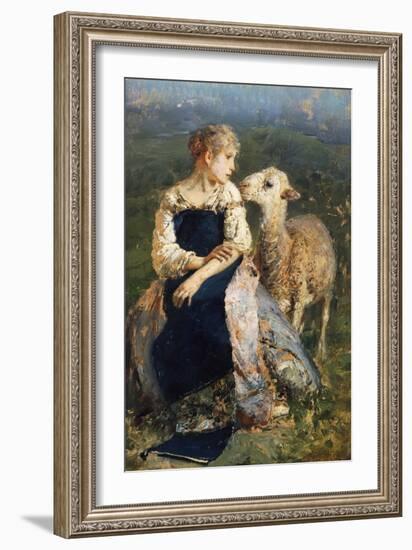 Shepherdess or Girl with a Goat-Francesco Paolo Michetti-Framed Giclee Print