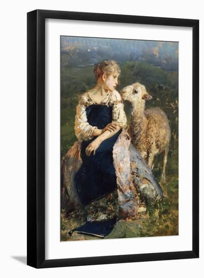 Shepherdess or Girl with a Goat-Francesco Paolo Michetti-Framed Giclee Print