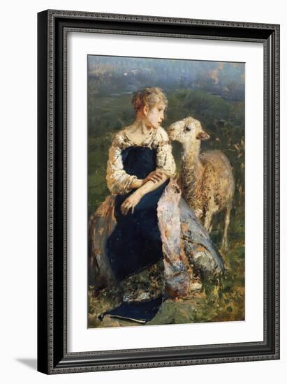 Shepherdess or Girl with a Goat-Francesco Paolo Michetti-Framed Giclee Print