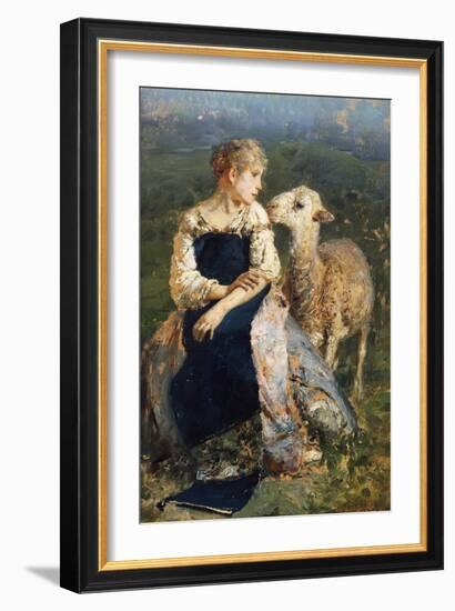 Shepherdess or Girl with a Goat-Francesco Paolo Michetti-Framed Giclee Print