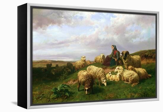 Shepherdess Resting with Her Flock, 1867-Edmond Jean-Baptiste Tschaggeny-Framed Premier Image Canvas