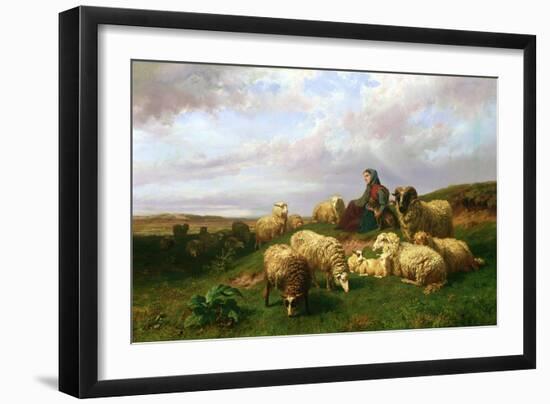 Shepherdess Resting with Her Flock, 1867-Edmond Jean-Baptiste Tschaggeny-Framed Giclee Print