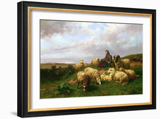 Shepherdess Resting with Her Flock, 1867-Edmond Jean-Baptiste Tschaggeny-Framed Giclee Print