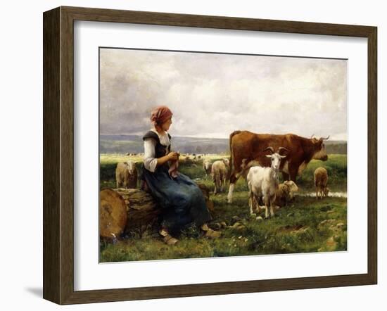 Shepherdess with Cows and Goats-Julien Dupre-Framed Giclee Print