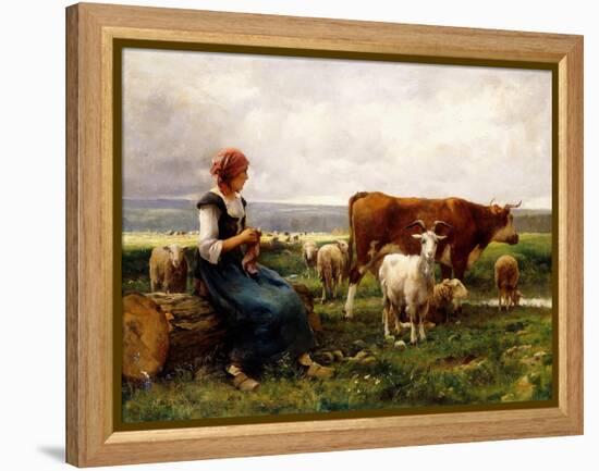 Shepherdess with Cows and Goats-Julien Dupré-Framed Premier Image Canvas