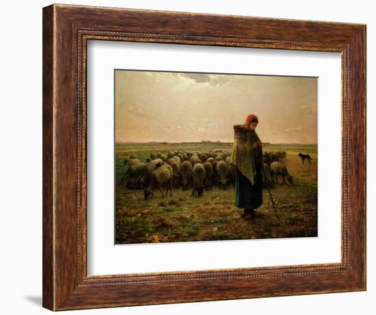 Shepherdess with Her Flock, 1863-Jean-François Millet-Framed Premium Giclee Print