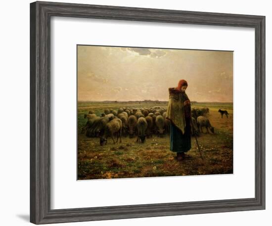 Shepherdess with Her Flock, 1863-Jean-François Millet-Framed Giclee Print