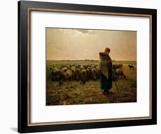 Shepherdess with Her Flock, 1863-Jean-François Millet-Framed Giclee Print