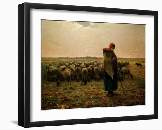 Shepherdess with Her Flock, 1863-Jean-François Millet-Framed Giclee Print