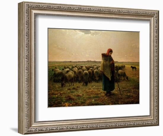 Shepherdess with Her Flock, 1863-Jean-François Millet-Framed Giclee Print