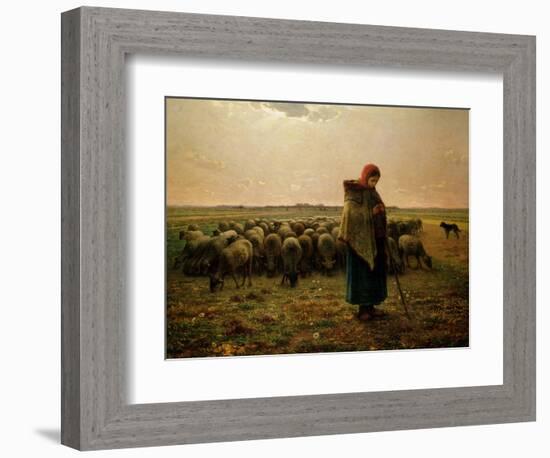 Shepherdess with Her Flock, 1863-Jean-François Millet-Framed Giclee Print