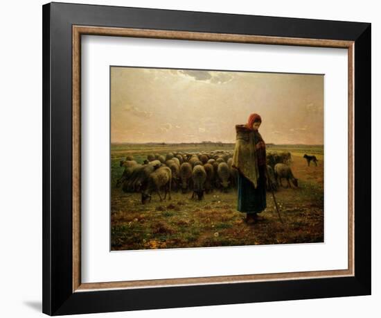 Shepherdess with Her Flock, 1863-Jean-François Millet-Framed Giclee Print