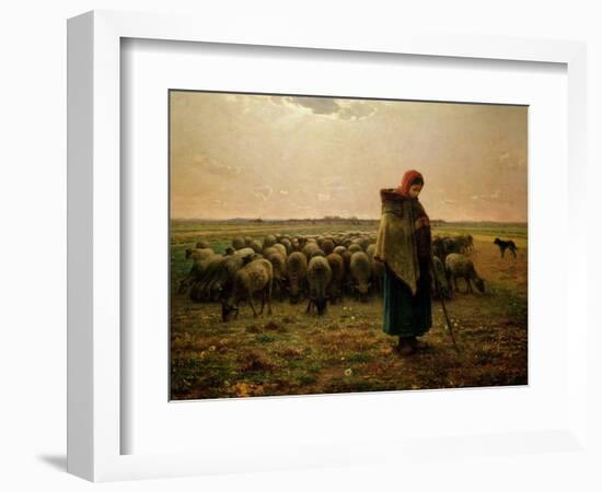 Shepherdess with Her Flock, 1863-Jean-François Millet-Framed Giclee Print