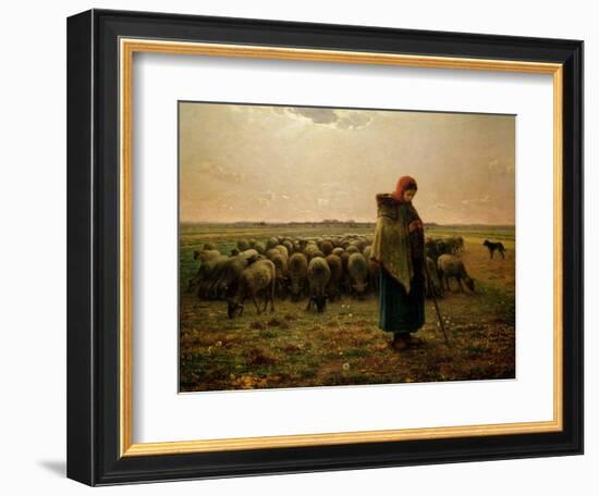 Shepherdess with Her Flock, 1863-Jean-François Millet-Framed Giclee Print