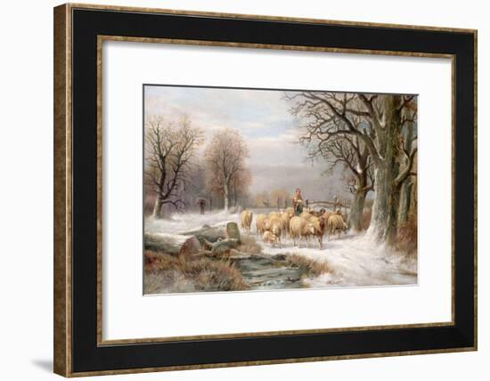 Shepherdess with Her Flock in a Winter Landscape-Alexis De Leeuw-Framed Giclee Print