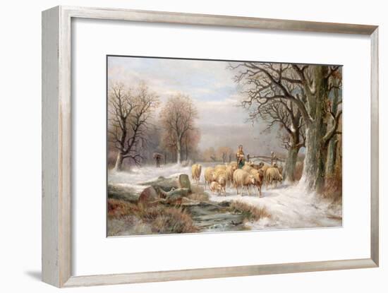 Shepherdess with Her Flock in a Winter Landscape-Alexis De Leeuw-Framed Giclee Print