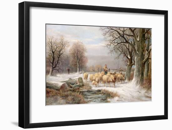 Shepherdess with Her Flock in a Winter Landscape-Alexis De Leeuw-Framed Giclee Print