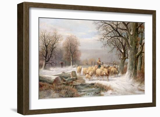 Shepherdess with Her Flock in a Winter Landscape-Alexis De Leeuw-Framed Giclee Print
