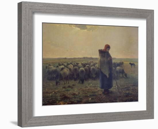 Shepherdess with Her Flock (La Grande Bergere), 1863-Jean-Fran?ois Millet-Framed Giclee Print