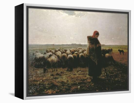 Shepherdess with Her Flock-Jean-François Millet-Framed Stretched Canvas