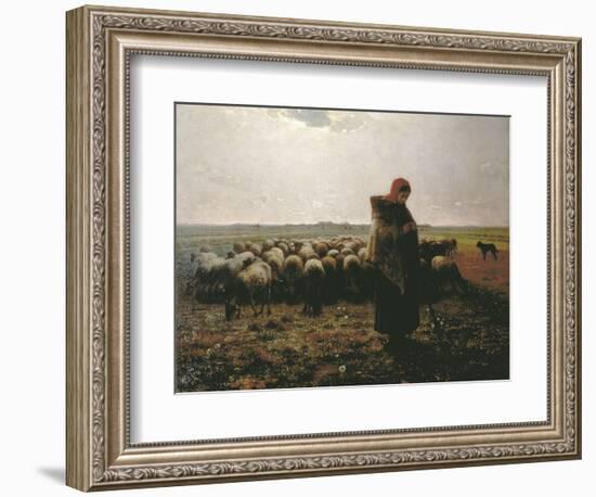 Shepherdess with Her Flock-Jean-François Millet-Framed Art Print