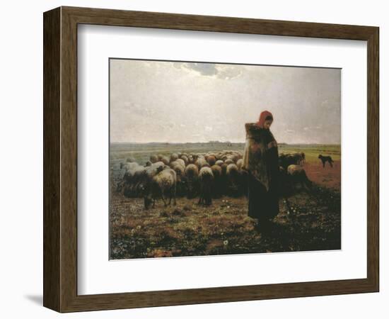 Shepherdess with Her Flock-Jean-François Millet-Framed Art Print