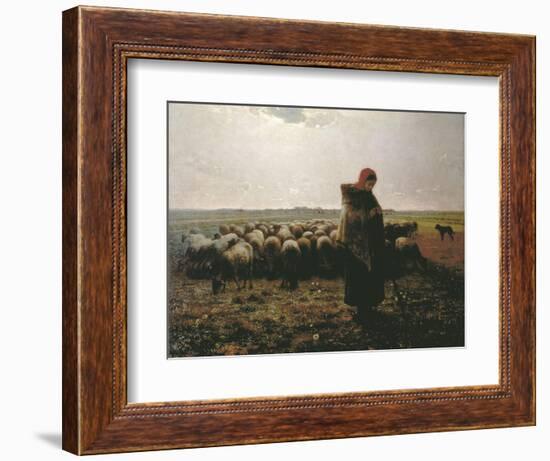 Shepherdess with Her Flock-Jean-François Millet-Framed Art Print