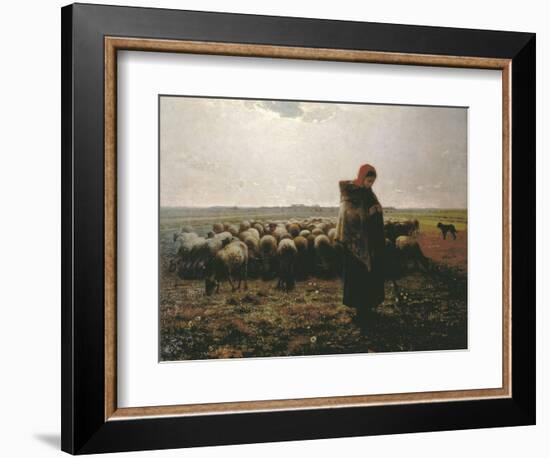 Shepherdess with Her Flock-Jean-François Millet-Framed Art Print