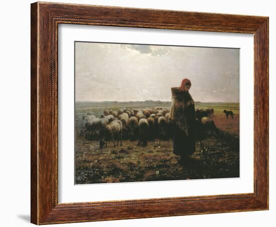 Shepherdess with Her Flock-Jean-François Millet-Framed Art Print