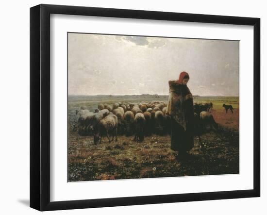 Shepherdess with Her Flock-Jean-François Millet-Framed Art Print