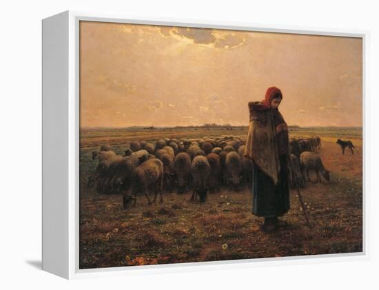 Shepherdess with Her Flock-Jean-Fran?ois Millet-Framed Stretched Canvas