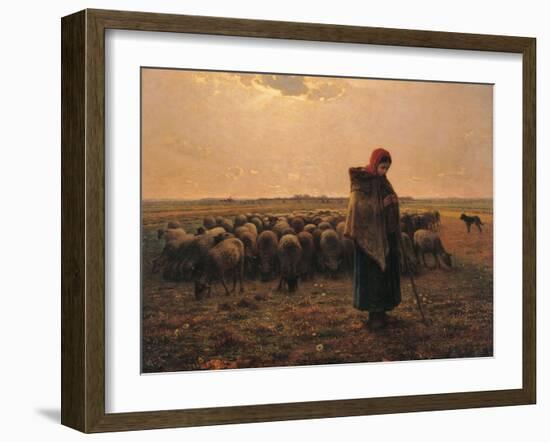 Shepherdess with Her Flock-Jean-Fran?ois Millet-Framed Art Print