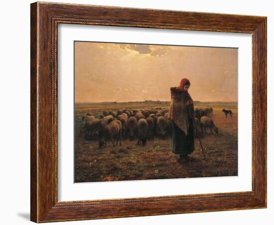 Shepherdess with Her Flock-Jean-Fran?ois Millet-Framed Art Print