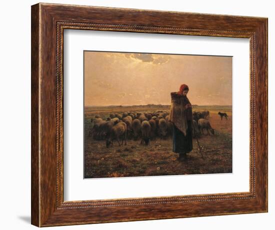 Shepherdess with Her Flock-Jean-Fran?ois Millet-Framed Art Print