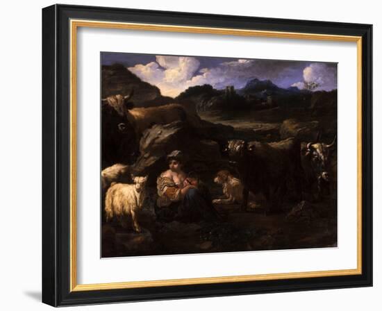 Shepherdess with Herd-Philipp Peter Roos-Framed Giclee Print