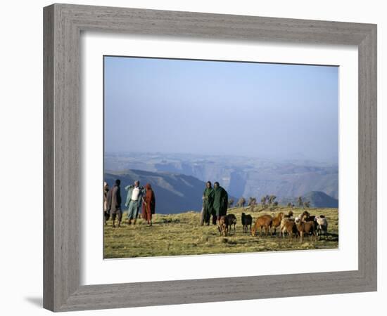 Shepherds at Geech Camp, Simien Mountains National Park, Unesco World Heritage Site, Ethiopia-David Poole-Framed Photographic Print