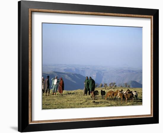 Shepherds at Geech Camp, Simien Mountains National Park, Unesco World Heritage Site, Ethiopia-David Poole-Framed Photographic Print