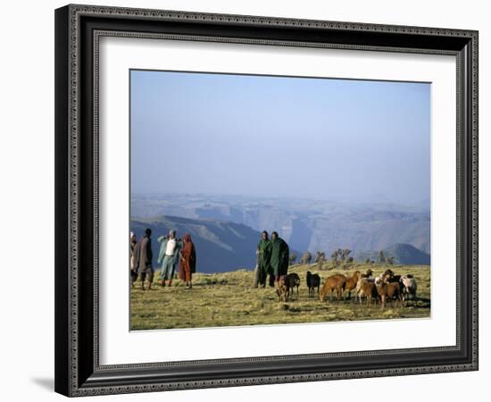 Shepherds at Geech Camp, Simien Mountains National Park, Unesco World Heritage Site, Ethiopia-David Poole-Framed Photographic Print