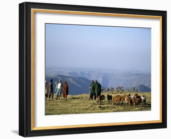 Shepherds at Geech Camp, Simien Mountains National Park, Unesco World Heritage Site, Ethiopia-David Poole-Framed Photographic Print