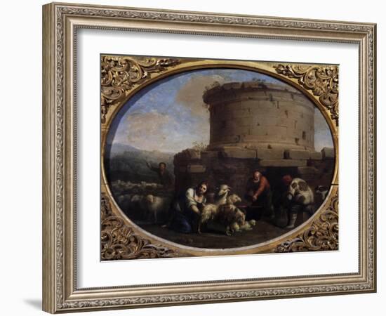 Shepherds, Herds and Farmers at a Fountain in Rome-Cornelis van Poelenburgh-Framed Giclee Print