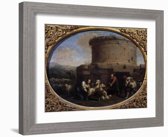 Shepherds, Herds and Farmers at a Fountain in Rome-Cornelis van Poelenburgh-Framed Giclee Print