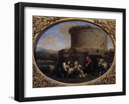 Shepherds, Herds and Farmers at a Fountain in Rome-Cornelis van Poelenburgh-Framed Giclee Print