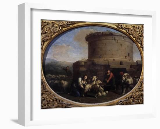 Shepherds, Herds and Farmers at a Fountain in Rome-Cornelis van Poelenburgh-Framed Giclee Print